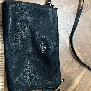 Coach Black Pebbled Leather Wristlet with Gold Logo